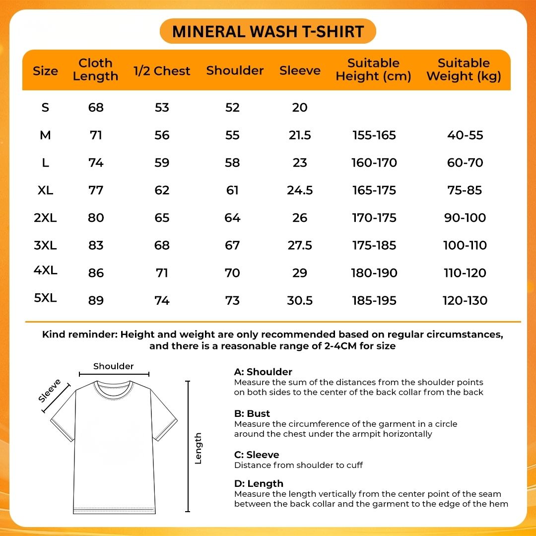 Mineral Wash T Shirt Size Chart - The Summer Hikaru Died Store
